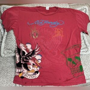 Ed Hardy by Christian Audigier Sailor Skull Spider Eagle Lighting Bolt XL Red